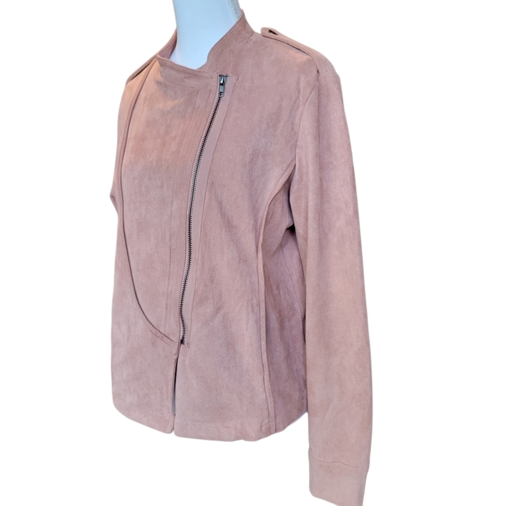 Paper Crane Pink Faux Suede Moto Style Zip Up Jacket - Picture 4 of 11